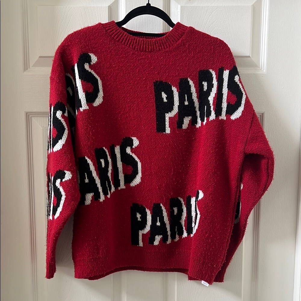 Red Paris Print Sweater